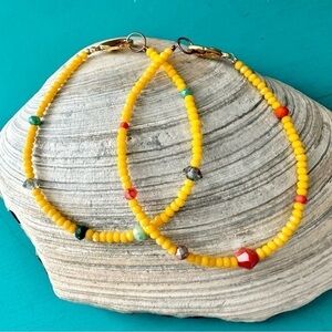 Set of 2 Yellow, Pink and Blue Sparkle Handmade Beaded Stacker Bracelets